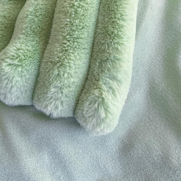 Mint Green Soft Faux Fur Bedding Set Striped Comforter Shams King Size Bed New - Picture 7 of 10